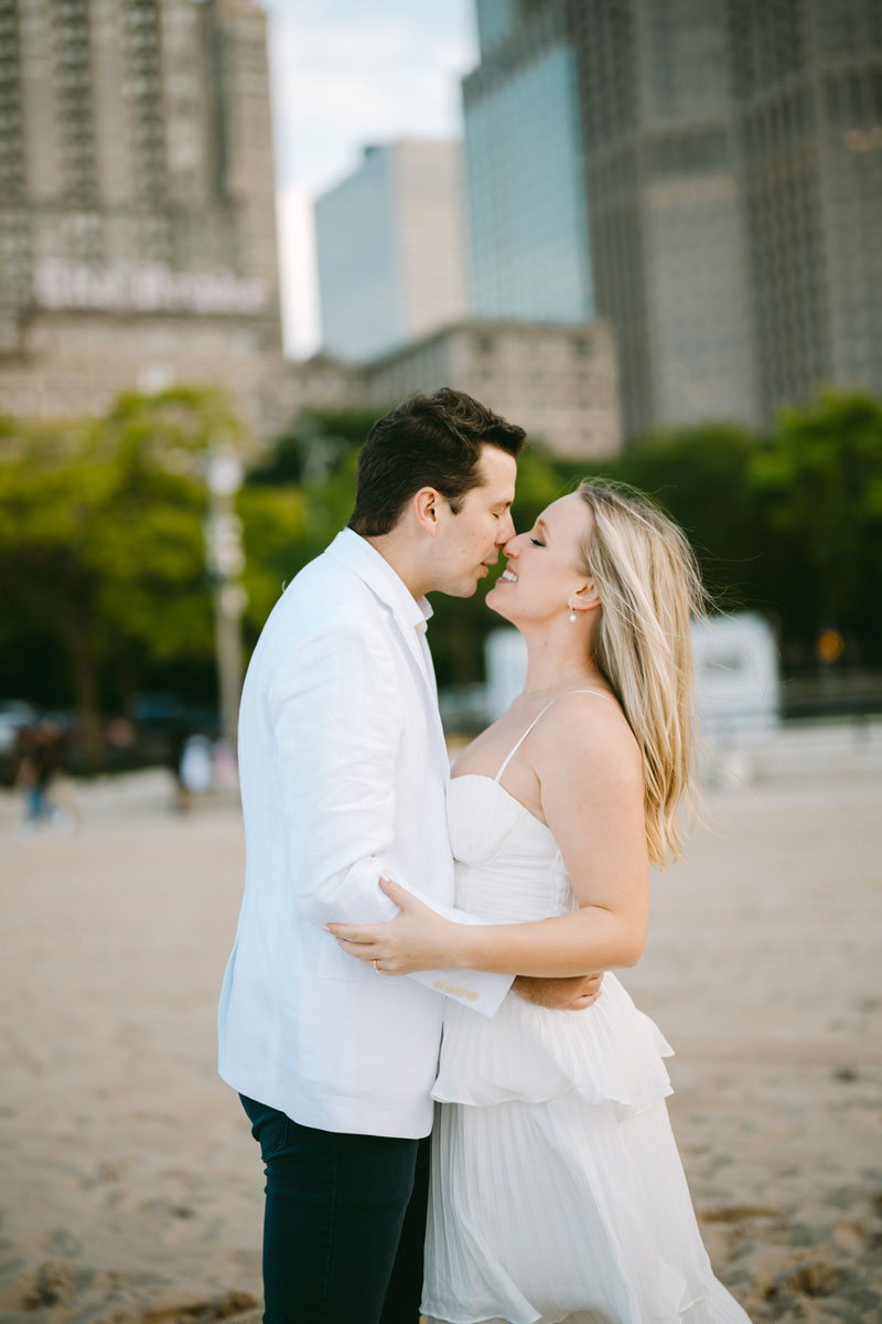 summer oak street beach engagement true color photographer white dress style