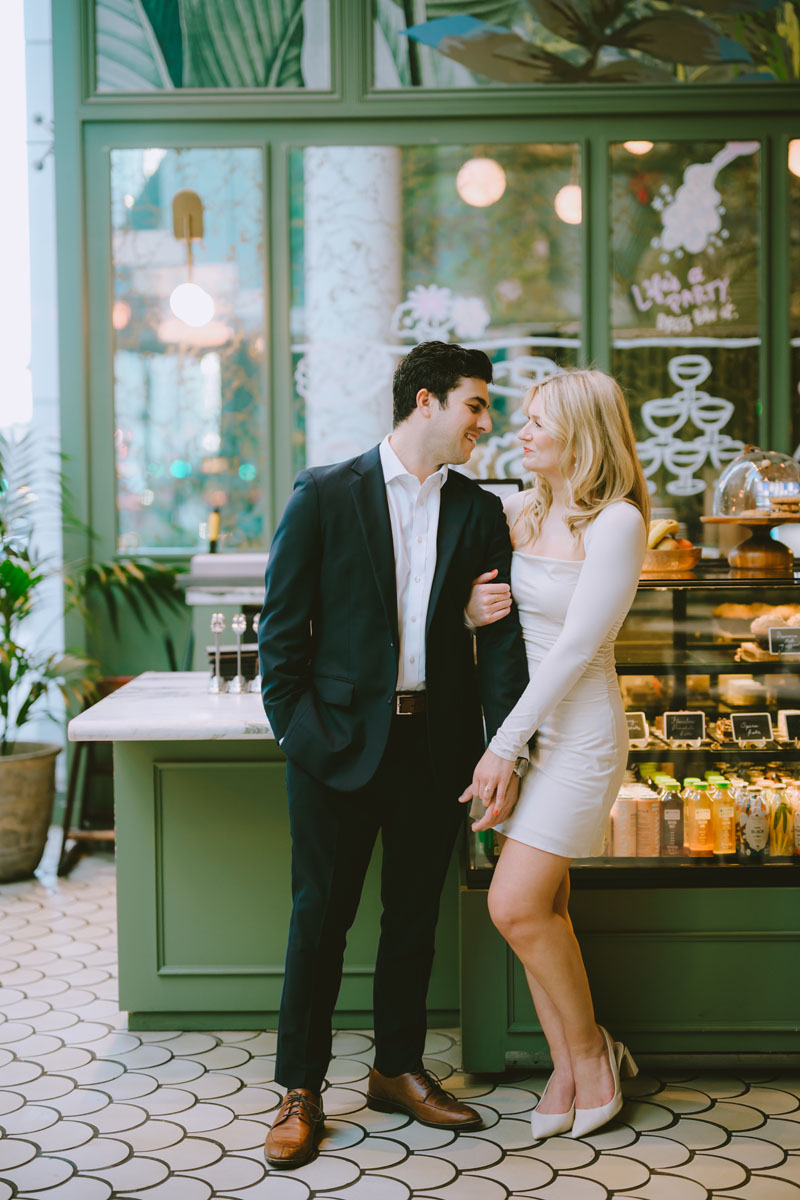 Pendry Chicago engagement shoot cute cafe light and bright true color photographer