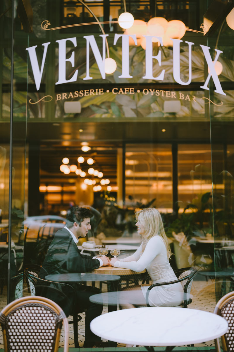 Pendry Chicago engagement shoot cute cafe light and bright true color photographer