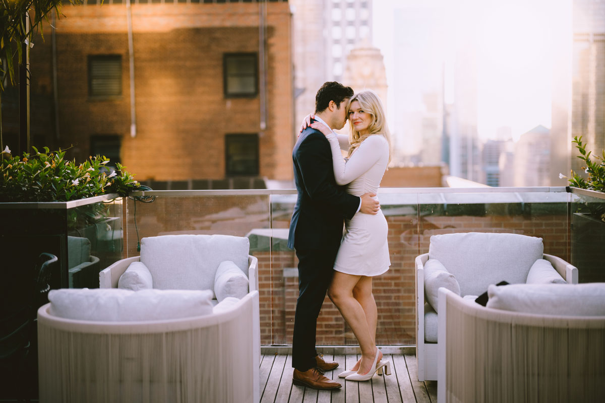 Pendry Chicago rooftop engagement shoot light and bright true color photographer