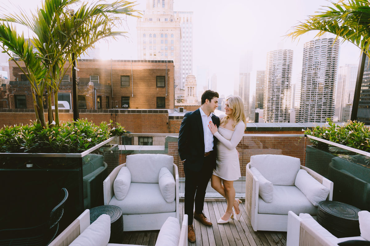 Pendry Chicago rooftop engagement shoot light and bright true color photographer