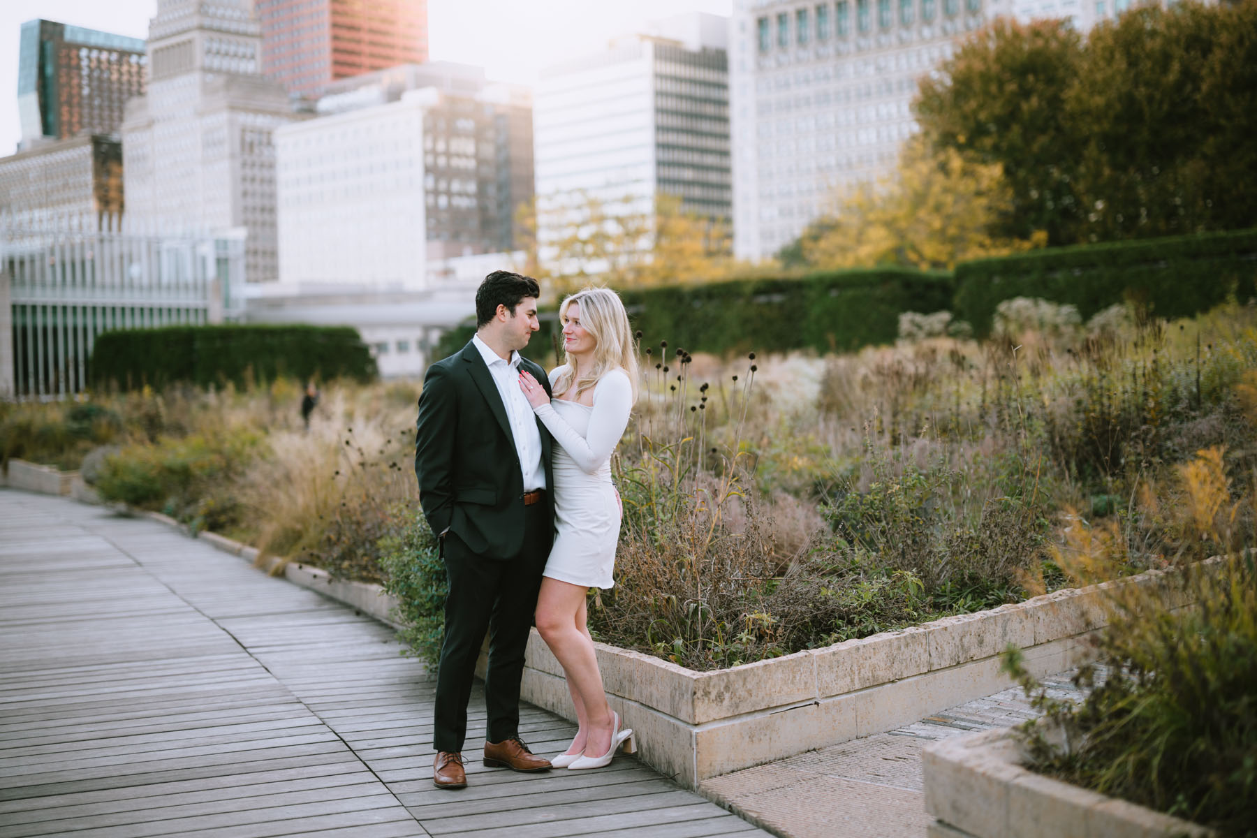 lurie garden fall engagement dreamy light and vibrant photographer