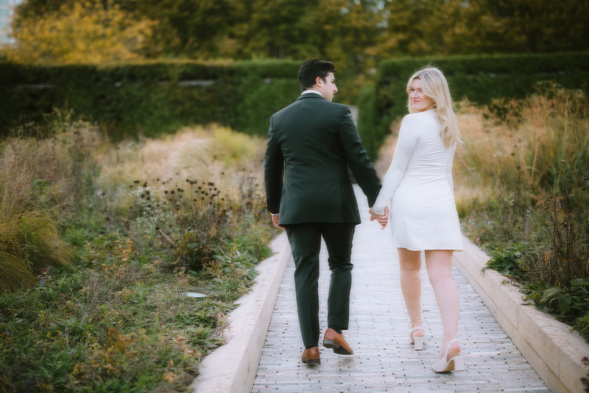 lurie garden fall engagement dreamy light and vibrant photographer