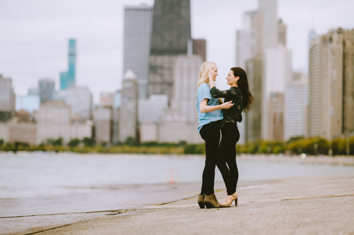 dreamy same sex north avenue beach engagement light and vibrant photographer