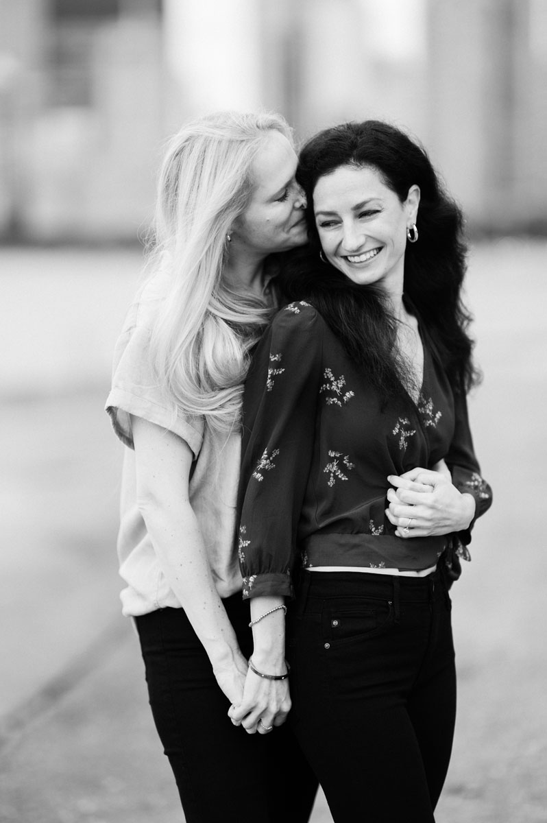 dreamy same sex north avenue beach engagement black & white cinematic photography