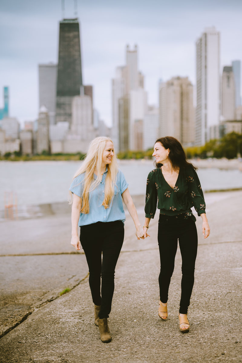 dreamy same sex north avenue beach engagement light and vibrant photographer