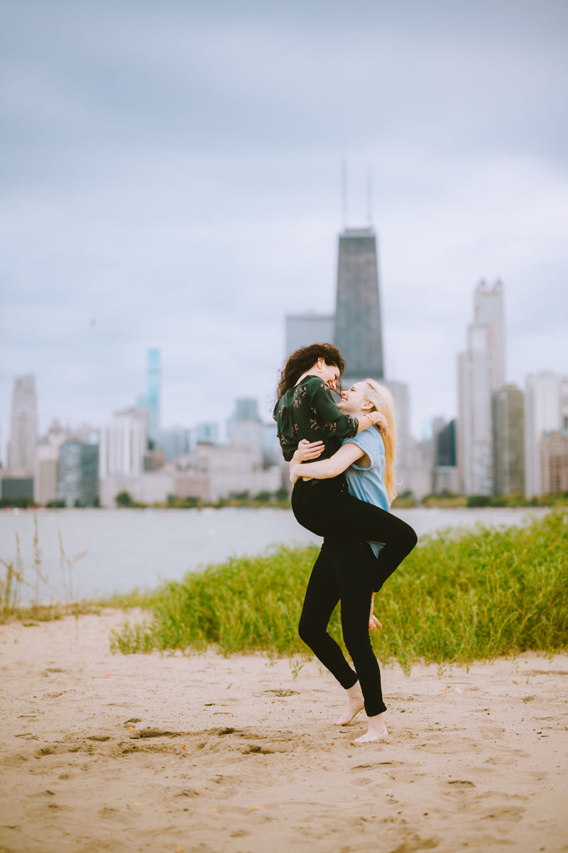 dreamy same sex north avenue beach engagement light and vibrant photographer