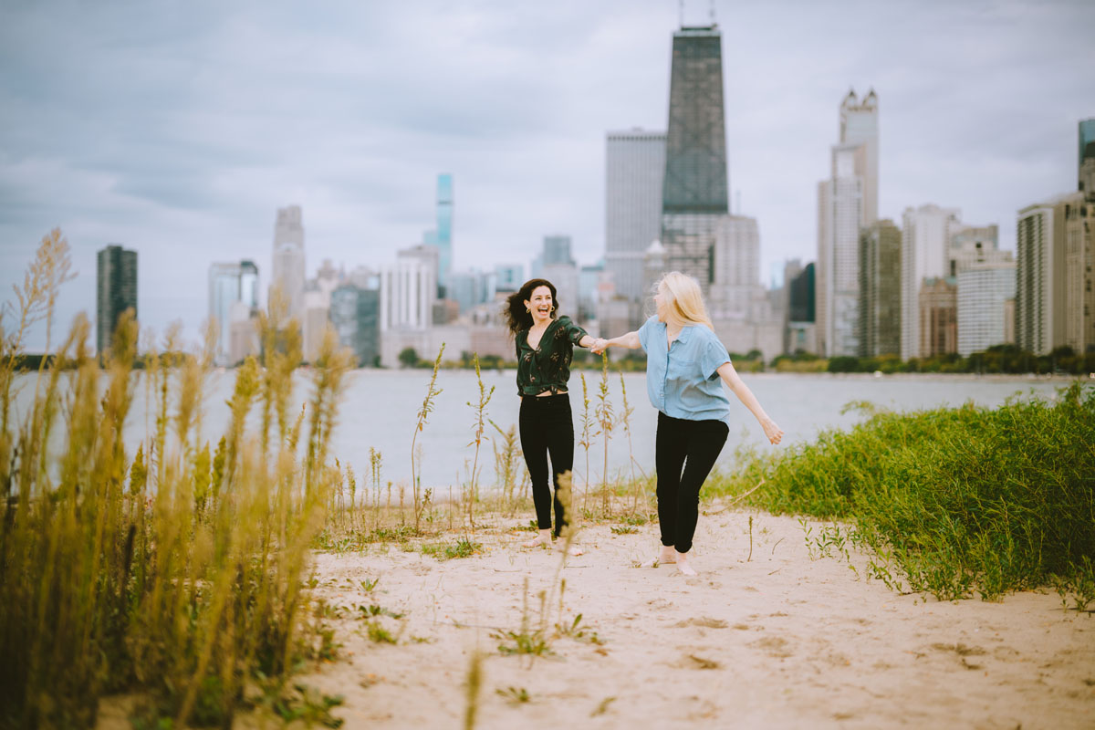 dreamy same sex north avenue beach engagement light and vibrant photographer