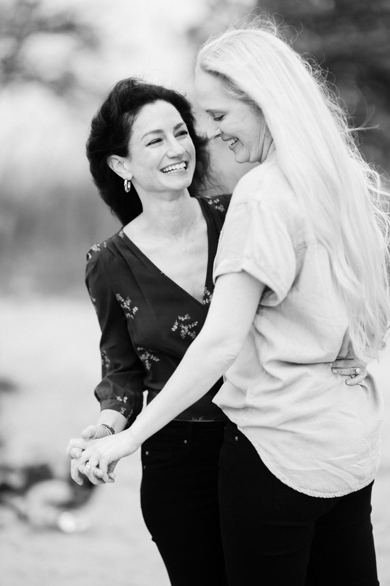 dreamy same sex north avenue beach engagement black & white cinematic photography