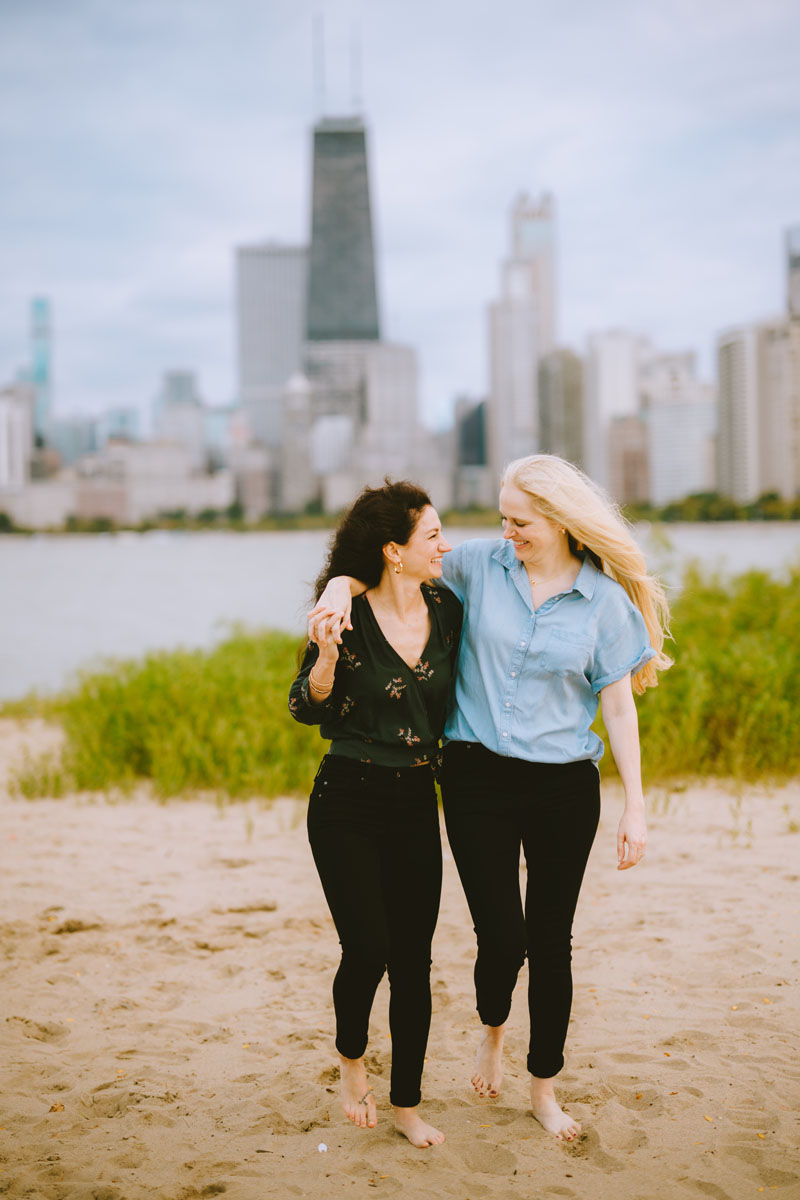 dreamy same sex north avenue beach engagement light and vibrant photographer