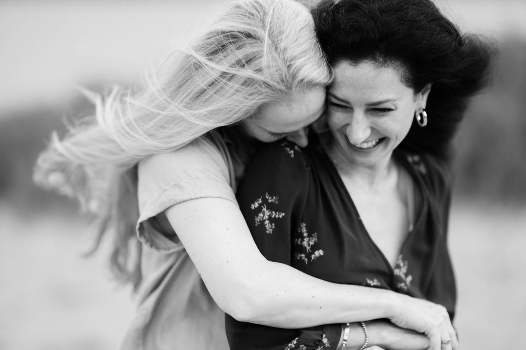 dreamy same sex north avenue beach engagement black & white cinematic photography